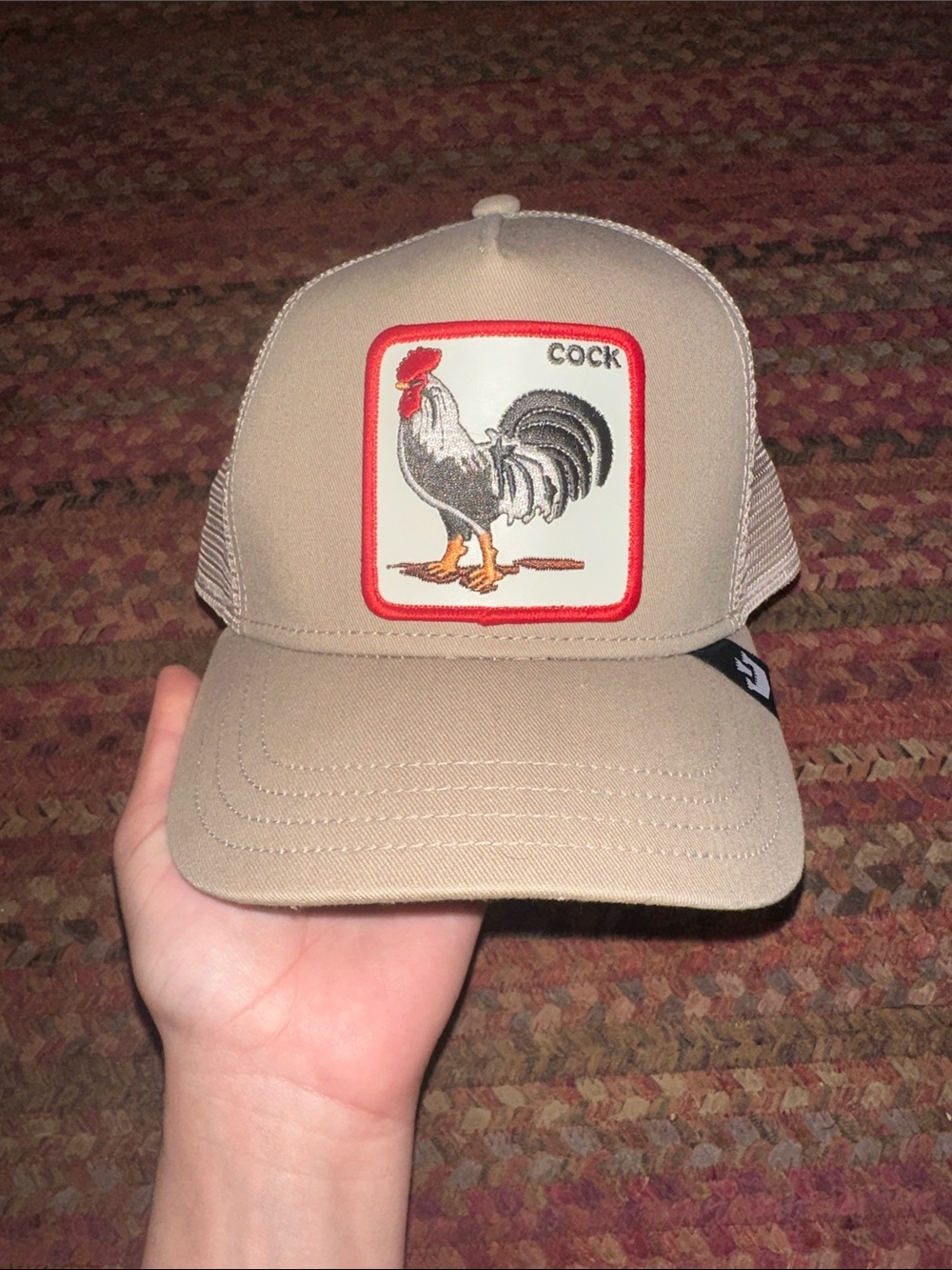 THE FARM GOORIN BROS Beige Trucker Hat Rooster Patch SNAPBACK